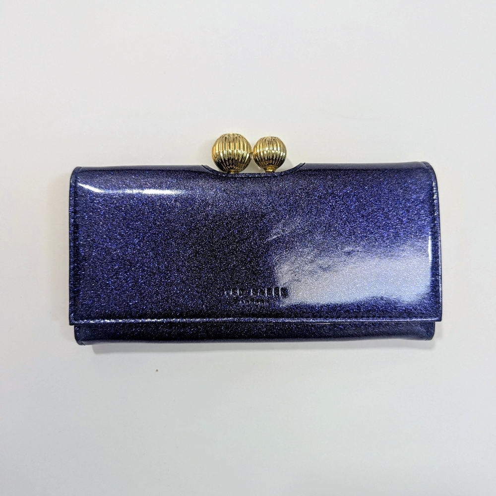 Ted Baker Glitter Patent Purple Sparkle Wallet with Gold Kiss-Lock